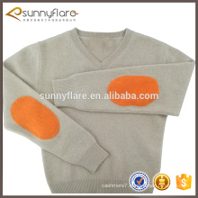high quality kids children 100% pure cashmere plain elbow patch sweater